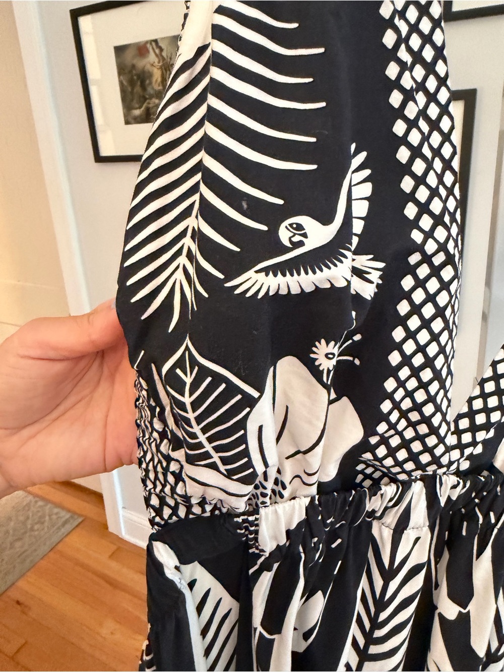 FARM Rio Macaw Black & White Cotton Backless Maxi Dress - Tropical Print - Picture 12 of 14